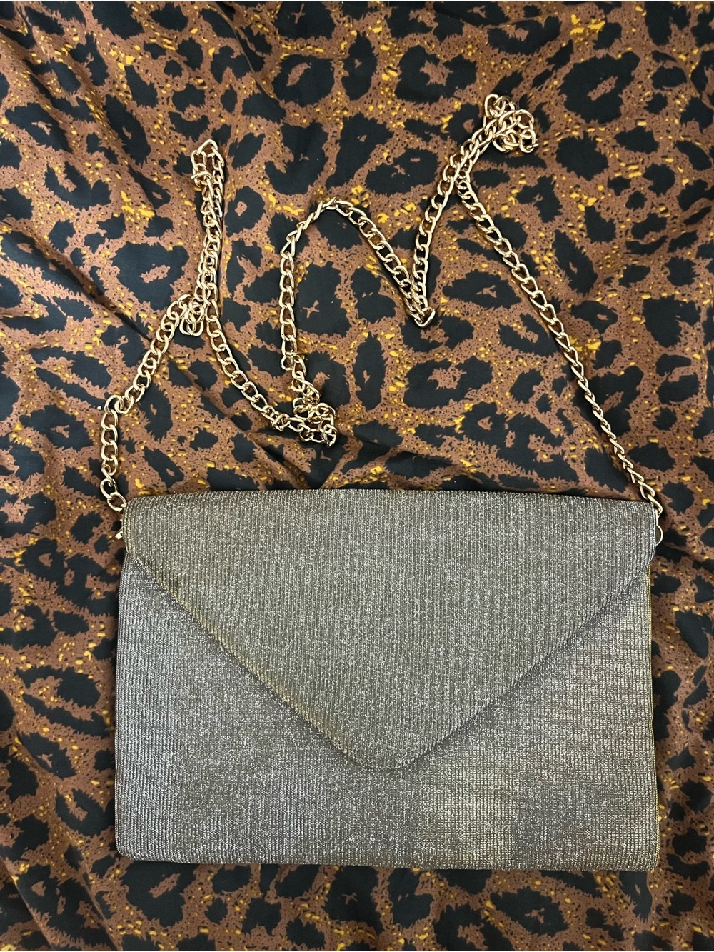 a new day Gold Metallic Envelope Clutch with Chain Strap